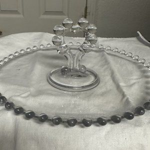 Vintage Imperial Candlewick RoundServing Plate with Heart-Shaped Handle 11 1/2"